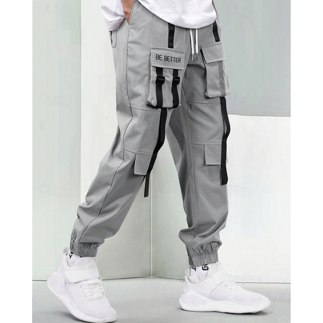  Men's Cargo Pants Joggers Trousers Elastic Waist Drawstring Multi Pocket Color Block Wearable Outdoor Daily Camping & Hiking Fashion Classic Gray