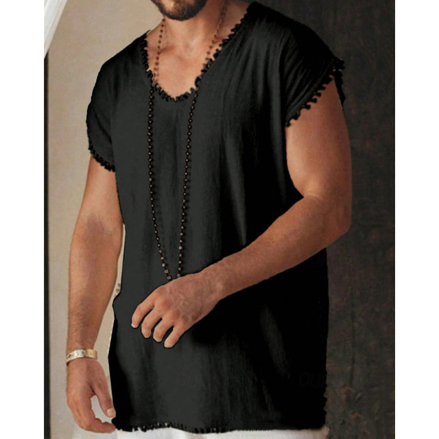  Men's Tank Top Vest Top Undershirt Sleeveless Shirt Sleeveless V Neck Summer Plain Fashion Designer Basic Tassel Vacation Street Going out Black White Top Tee for Men