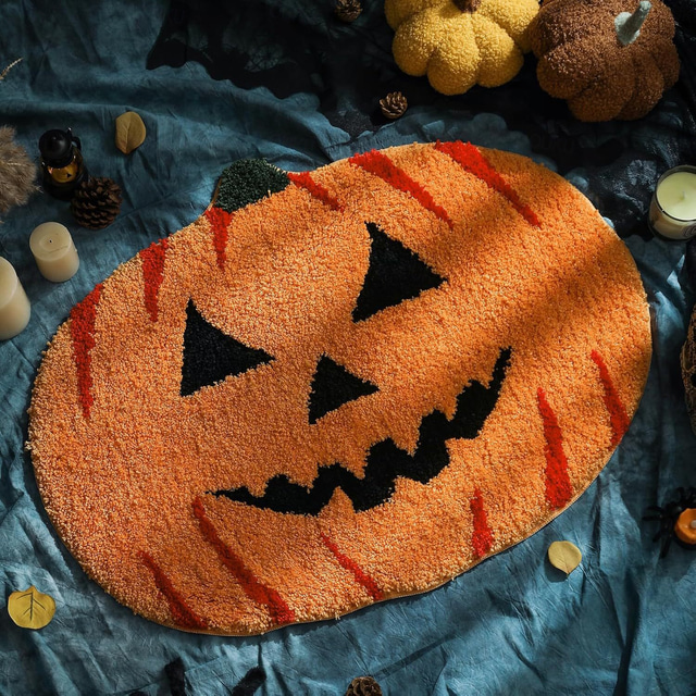  Gresskar baderomstepper til Halloween, søte gresskarformede tepper, maskinvaskbare oransje baderomstepper, badekar stue soverom barnerom kjøkkendekorasjon, tepper i gave