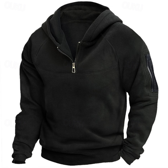  Men's Hoodie Quarter Zip Hoodie Black Hooded Plain Pocket Sports & Outdoor Daily Holiday Polyester Streetwear Basic Casual Spring &  Fall Clothing Apparel Hoodies Sweatshirts 