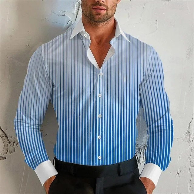  Men's Geometric Gradient Stripes Shirt Button Up Shirt Casual Dress Shirt Long Sleeve Fashion Casual Vacation Daily Streetwear Summer Spring Turndown 3D Print Collared Shirts Pink Blue Purple Orange