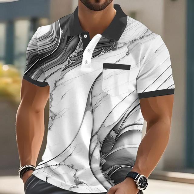  Men's Graphic Polo Short Sleeve Polo Shirts Collared Shirts Business Casual Outdoor Athleisure Daily Wear Pocket 3D Print Buttons Summer Red Blue Green