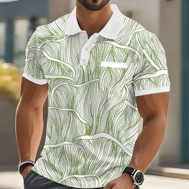  Homme Géométrique Ligne Polo Manche Courte Polos Chemises à Col Vêtement décontracté de travaile Extérieur Athleisure Tenue quotidienne Avec Poches Impression 3D Boutons Été Bleu Violet Marron
