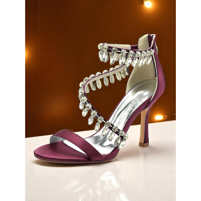  sandali bianchi con tacco a spillo da donna, scarpe eleganti aperte con cinturini con frange di cristallo per eventi formali e feste serali