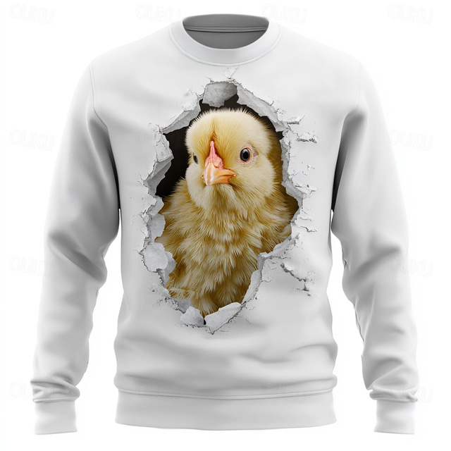  Herre Grafisk Dama Genser Genser Hettegenser Crew-hals Fritid 3D-utskrift Hvit Gul Crewneck 3D Alle årstider Designer
