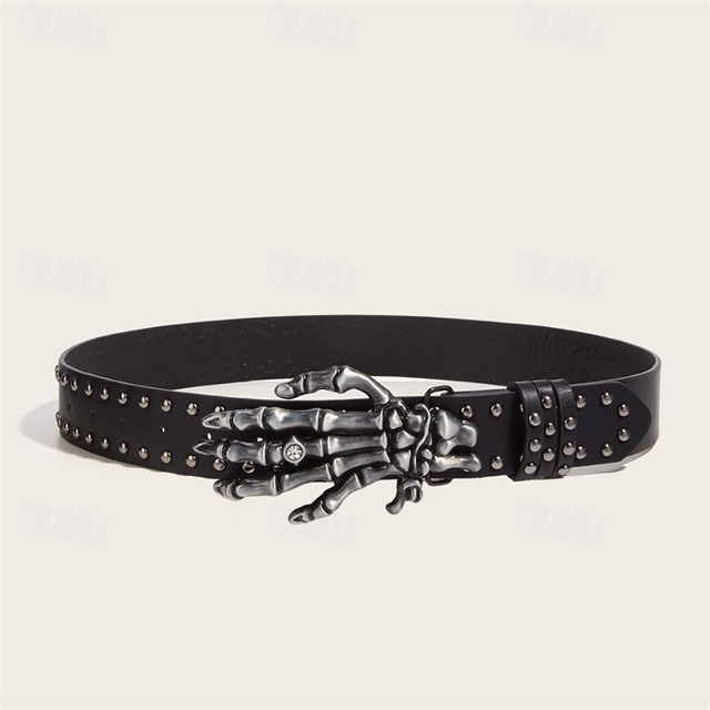  Men's Belt Waist Belt Black PU Alloy Fashion Cool Plain Outdoor Daily
