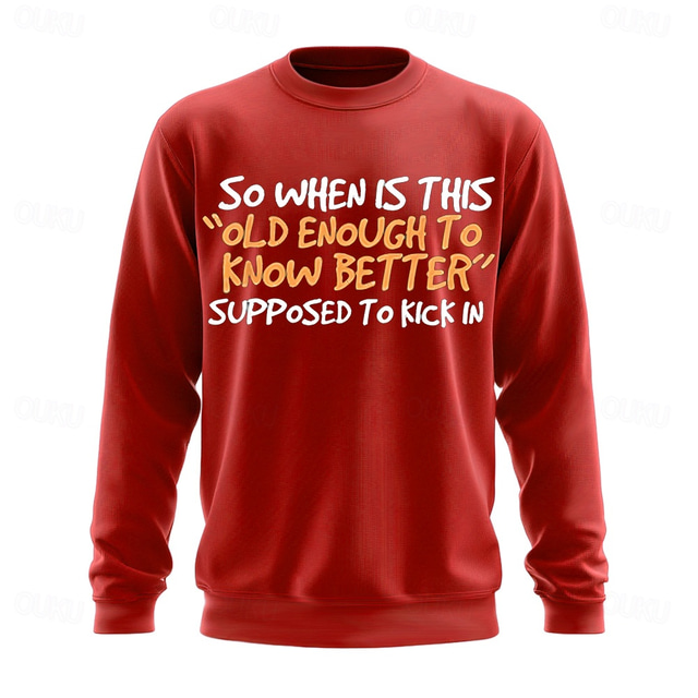  Men's Text Funny Slang Sweatshirt Sweatshirt Hooded Sweatshirt Crew Neck Fashion 3D Print Black Red Crewneck 3D Graphic All Seasons Designer