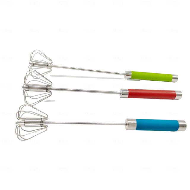  Stainless Steel Semi-Automatic Whisk, Hand Push Mixer Stirrer Tool Manual Egg Shaker, Rotating Automatic Eggbeater for Cooking Kitchen Home Egg Milk