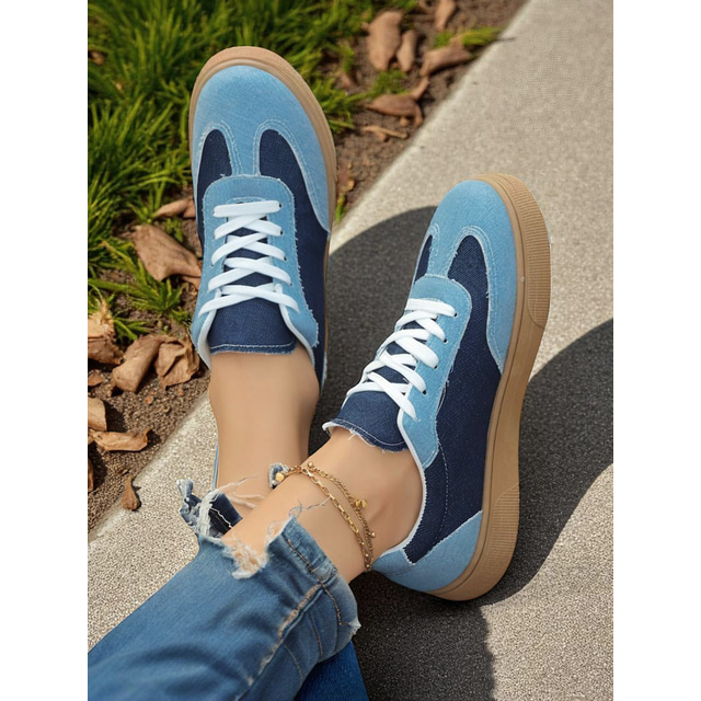  Women’s Denim Lace-Up Sneakers – Lightweight Casual Canvas Shoes for Walking, Daily Wear and Street Style