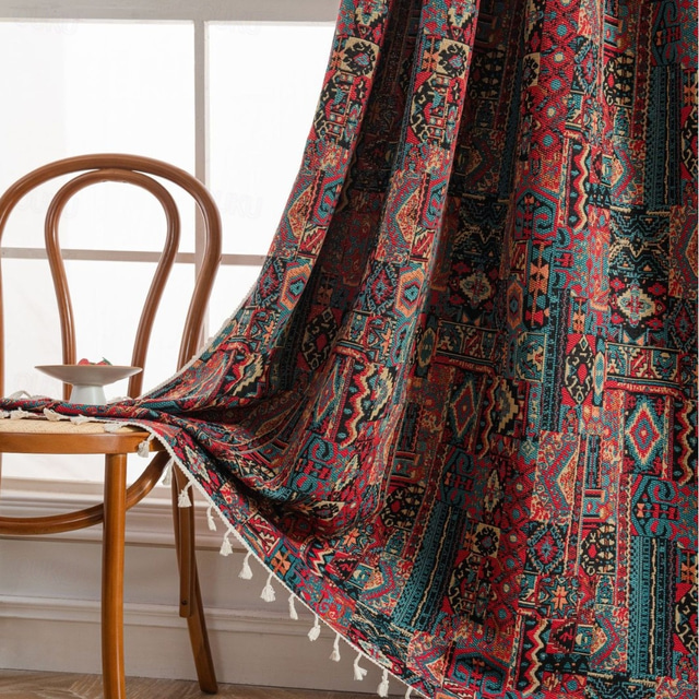  Cortinas de Jacquard 1 Painel com Franjas para Janelas de Quarto e Sala de Estar Cortinas Térmicas Isolantes com Bolso de Varão