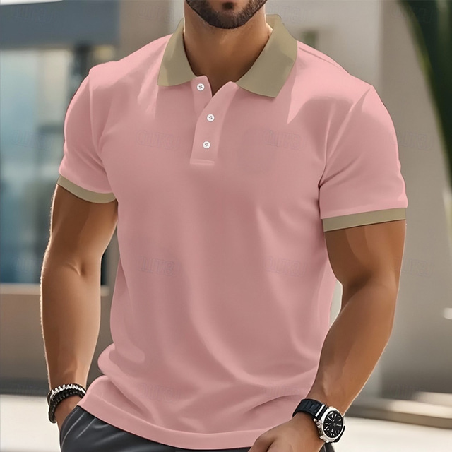  Men's Plain Golf Shirt Short Sleeve Long Sleeve Casual Daily Sports & Outdoor Athleisure Buttons Summer Black Pink Green