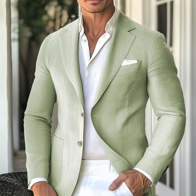  Men's Linen Blazer Sport Coat Lightweight Casual Solid Colored Blazer Sage Standard Fit Single Breasted Two-buttons
