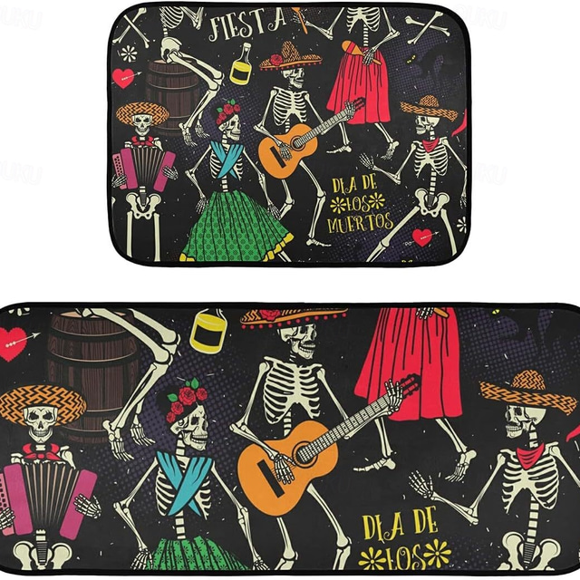  Halloween Kitchen Mats, 2PCS Kitchen Rugs, Cushioned Anti Fatigue Kitchen Mats for Floor, Non-Slip Standing Desk Mat, Waterproof Kitchen Rug Set for Kitchen, Floor, Office