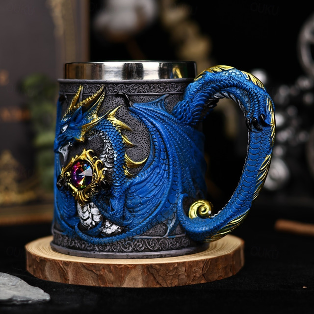  Boccale da birra con drago medievale, regalo per l'Oktoberfest, tazza da caffè in acciaio inossidabile con stampa 3D, regalo per l'Oktoberfest per uomo, boccale da tè retrò, tazza da acqua di alta qualità estetica.