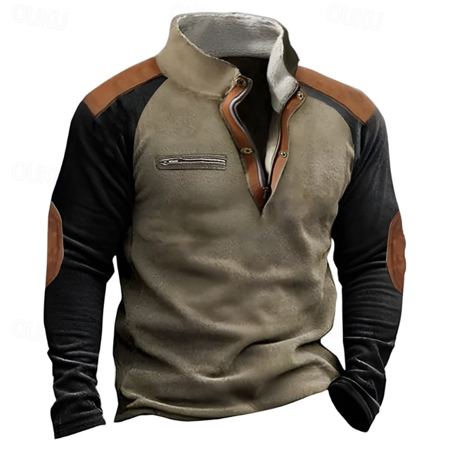 Men's Sweatshirt Polar Fleece Quarter Zip Sweatshirt Khaki Half Zip Color Block Sports & Outdoor Daily Holiday Polyester Streetwear Basic Casual Fall Winter Clothing Apparel Hoodies Sweatshirts 