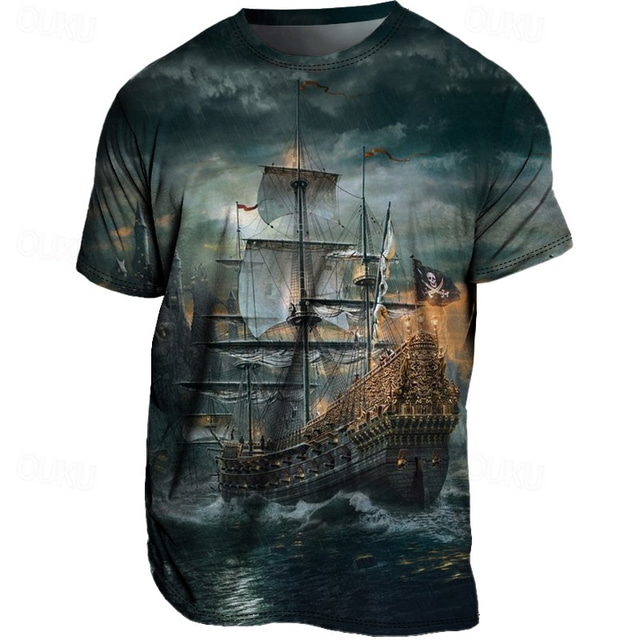  Per uomo Pop art Nave Navy maglietta Magliette Manica corta maglietta Stampa 3D Girocollo Camicia Vintage Di tendenza Originale Esterno Informale Giornaliero Blu Viola Verde Primavera estate