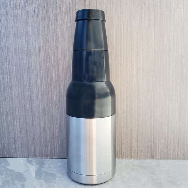  Portabottiglie e lattine di birra, portabottiglie in acciaio inox con isolamento sottovuoto e apribottiglie, adatto a lattine e bottiglie sottili, regalo per uomo con doppia parete, colore nero notte