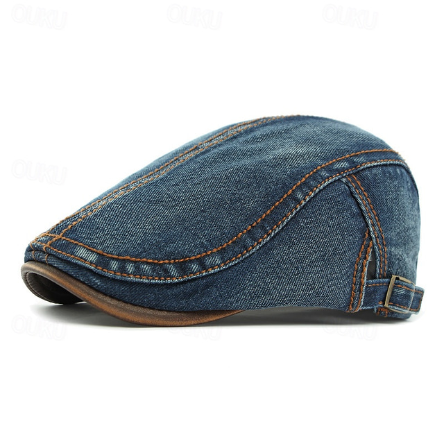  Herr Platt mössa Ascot hatt Newsboy hatt Svart Marinblå Denim Mode Ledigt Gata Dagligen Slät Justerbara Solskyddskräm Andningsfunktion