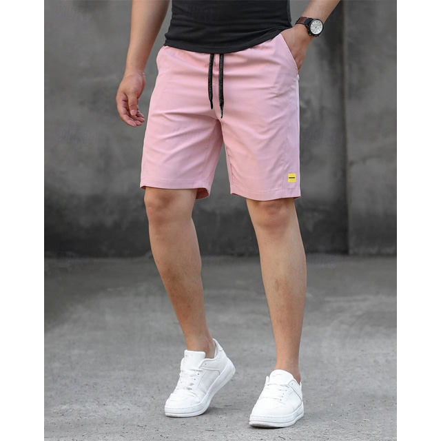  Men's Shorts Summer Shorts Work Shorts Casual Shorts Pocket Drawstring Elastic Waist Plain Comfort Breathable Short Outdoor Vacation Sport Casual Black Pink