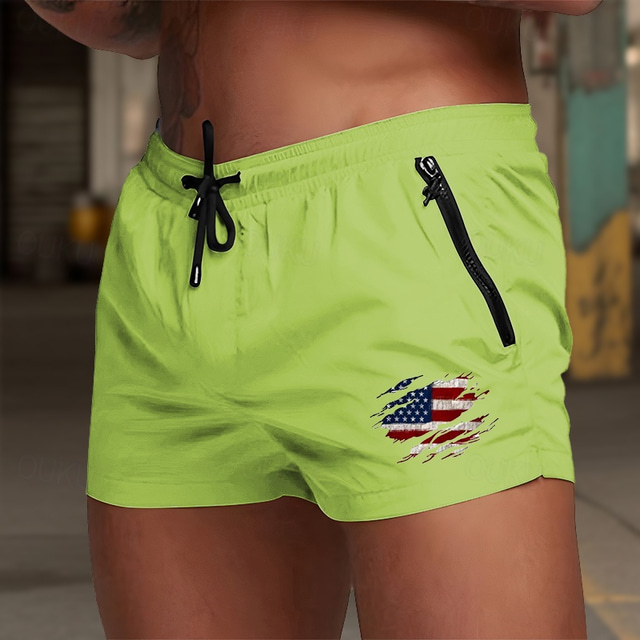  Men's Swim Trunks Swim Shorts Board Shorts National Flag Quick dry Breathable with Mesh lining Elastic Waist Drawstring Vacation Beach Hawaiian Casual Wine Red Black