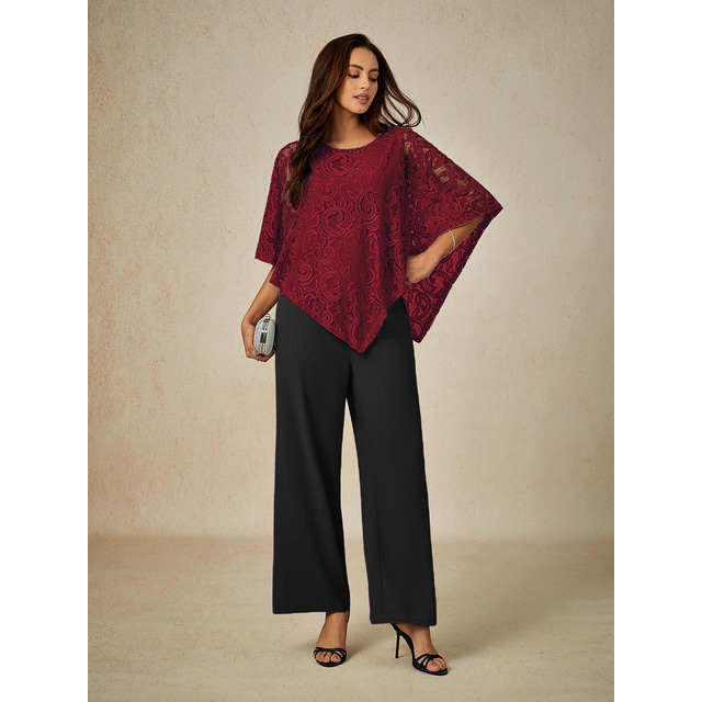  Damen Bluse Elegante Oberteile Spitze Patchwork Geschichtet Einfach Elegant Halbarm Rundhalsausschnitt Normale Oberteile Täglich Hochzeitsgast Wein Sommer Frühling