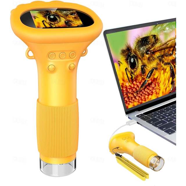  Microscope for Kids, Educational Science Kit Toys Portable Handheld Magnifying Glass, Macro Fixed Focus Digital Kid Microscopes Up to 1000x Magnification,4X Zoom, Interactive Learning