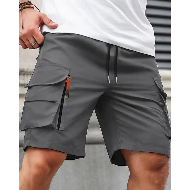  Men's Cargo Shorts Shorts Summer Shorts Drawstring Elastic Waist Multi Pocket Plain Comfort Wearable Knee Length Outdoor Sport Daily Fashion Casual Black Navy Blue