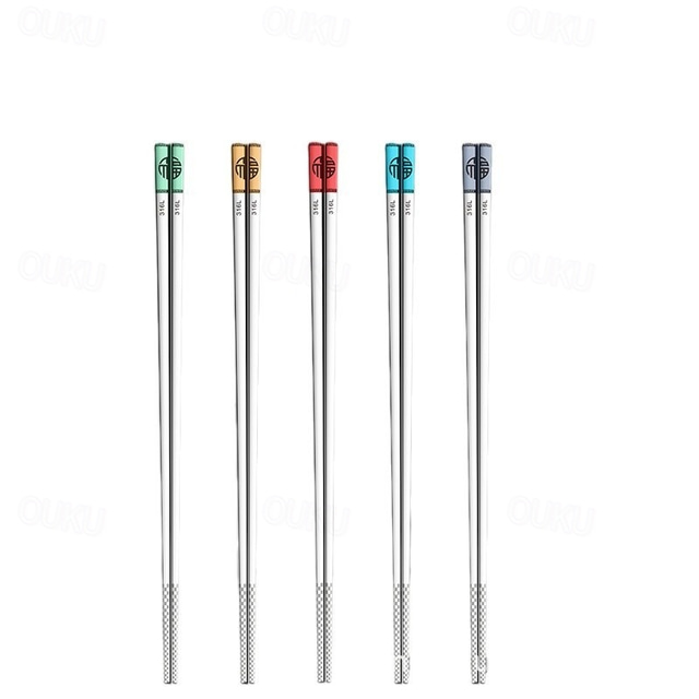  10 Pair Reusable Chopsticks,Metal Reusable 316L Stainless Steel Chopsticks Dishwasher Multicolor Square Non-slip Chop Sticks Laser Etching Patterns Chinese Chopsticks Gift Set