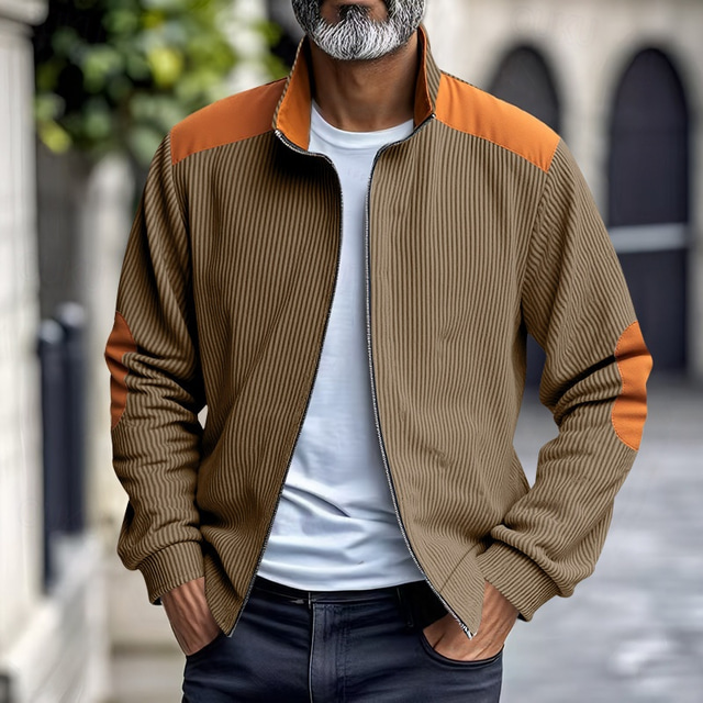  Men's Lightweight Jacket Corduroy Jacket Casual Jacket Vacation Daily Pocket Spring Fall Color Block Fashion Classic Stand Collar Regular Apricot Black White Yellow Wine Jacket