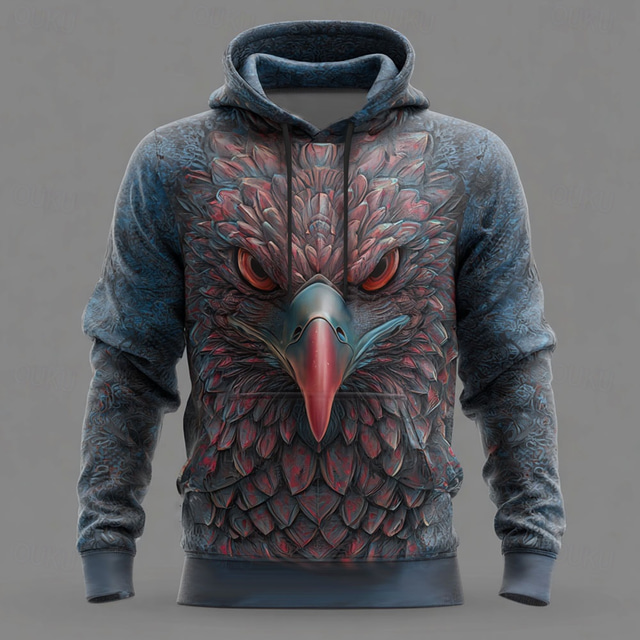  Homme Animal Aigle Sweats à capuche Sweatshirt Vêtements d'extérieur Sweat à capuche Col ras du cou Frais Impression 3D Club Vêtements de rue Noir Blanche Cordon de serrage Impression 3D Automne Hiver