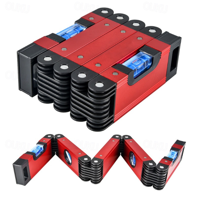  Foldable Multi-Angle Measuring Tool, Magnetic Level Ruler for Woodworking, Precise 45 90 Vertical Measurements, Compact & Space-Saving Design