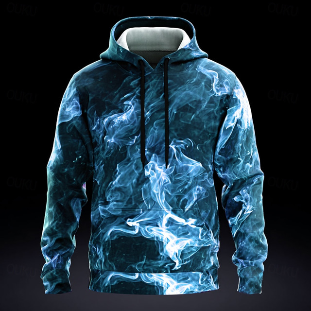  Men's Smoke Abstract Hoodies Sweatshirt Cool Long Sleeve Crew Neck 3D Print Club Streetwear Red Blue Drawstring Fall Winter Designer