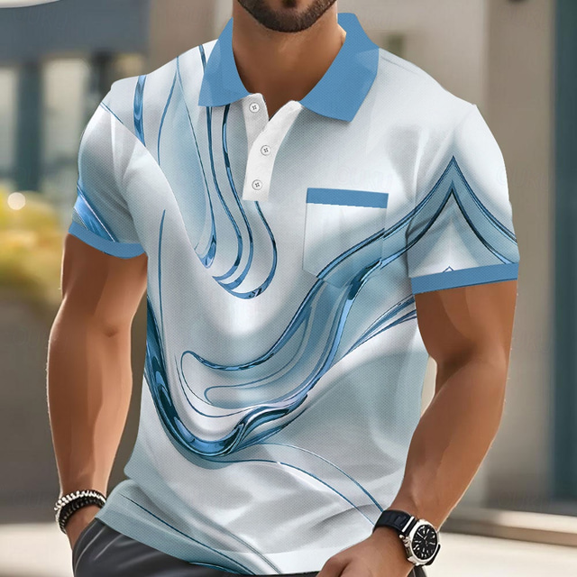  Homens Gráfico Mármore Pólo Manga Curta Camisas polo Camisas de colarinho Business casual Ao ar livre Roupa Esportiva Roupa Diária Botões Impressão 3D Verão Azul Roxo Marron