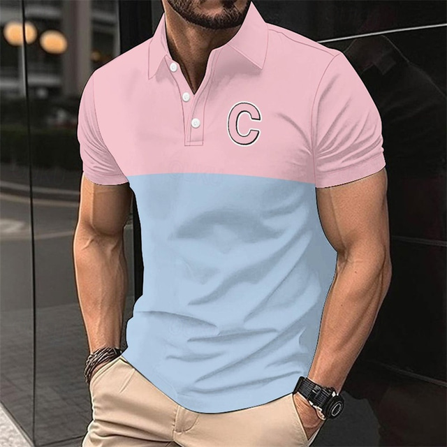  Men's Polo Button Up Polos Casual Sports Lapel Short Sleeve Fashion Basic Color Block Buttons Summer Spring Light Pink Pink Blue Vivid Pink Light Sky Blue Polo