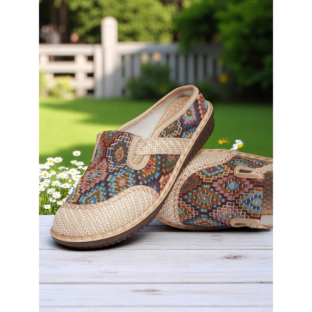  Women's Ethnic Slip-On Mules – Vintage-Inspired Comfortable Flats for Garden Walks, Nature Travel and Boho Outfits