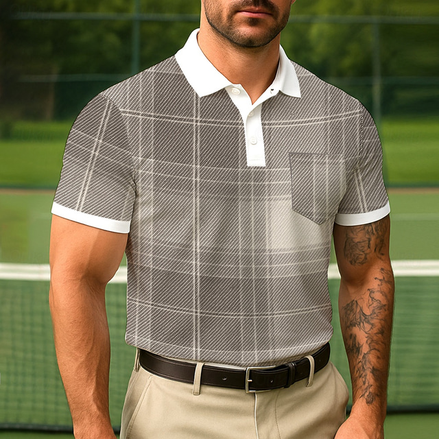  Men's Color Block Polo Short Sleeve Turndown Business Casual Daily Sports & Outdoor Athleisure Casual Daily Pocket Buttons Summer Robin's Egg Blue Grey Green