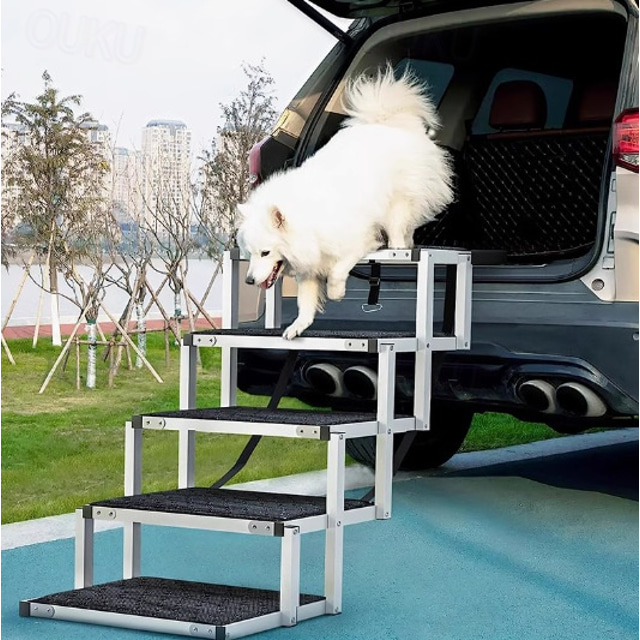  Pet Steps Aluminum Pet Stair Folding Dog Ladder for Trucks, Cars, SUVs & High Bed
