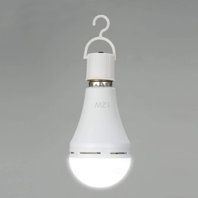  1pcs Multifunctional Rechargeable 12W Emergency LED Light Bulbs 60W Equivalent 6000K Bright Outdoor Hanging Lamp Lights for Power Outage Camping Garden Parties-E26/E27, AC100-240V