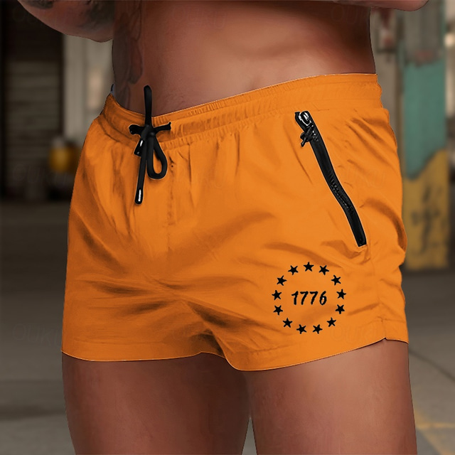  Men's Swim Trunks Swim Shorts Board Shorts Star 1776 Quick dry Breathable Drawstring with Mesh lining Elastic Waist Vacation Beach Hawaiian Casual White Light Green