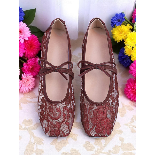  chaussures plates en dentelle verte pour femmes avec détail nœud - chaussures plates élégantes et confortables pour les rendez-vous décontractés et les vêtements de tous les jours