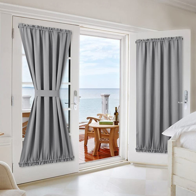  Blackout Window Curtains, Farmhouse Thermal Insulated Noise Reducing Privacy Faux Linen Patio/French/Glass Door Curtain Panel, 1 Panel