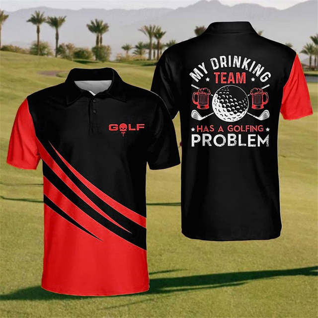  Pánské Proužky Sportovní polokošile Golfová košile Krátký rukáv Polo tričko Košile s límečkem Na běžné nošení Sportovní oblečení Oblečení na dovolenou Knoflíky 3D tisk Žlutá Rubínově červen