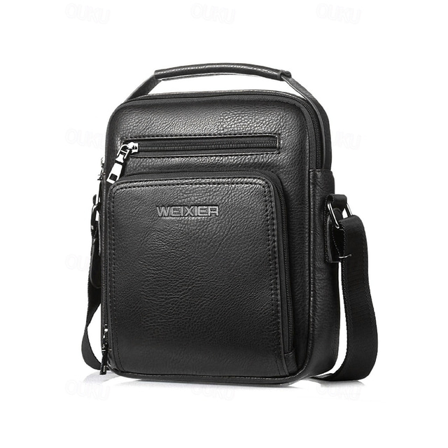  Pánská hnědočerná crossbody kabelka z umělé kůže s několika přihrádkami na zip pro služební cesty a každodenní použití v kanceláři