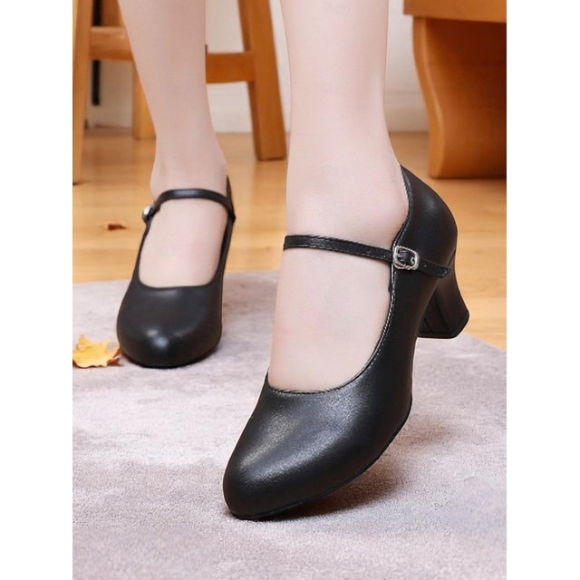 Women's Black Low Heel Character Dance Shoes with Ankle Strap - Professional Stage Performance Footwear for Latin, Jazz and Ballroom Practice