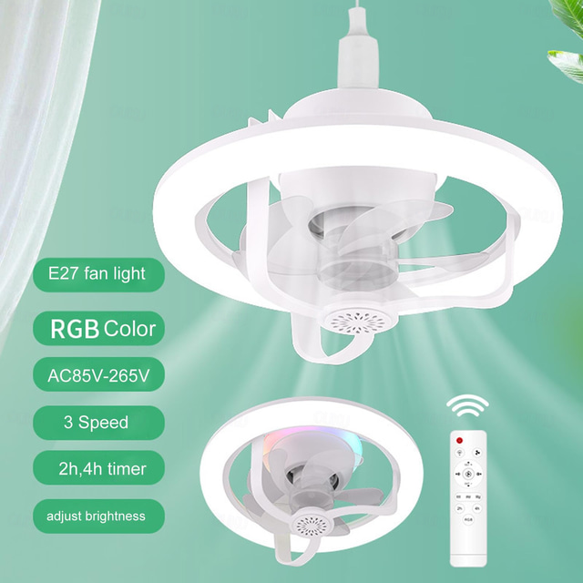  Ventilateur d'aromathérapie rotatif à 360 degrés avec télécommande, 3 vitesses de vent, minuterie de 4 heures, changement de couleur RVB E27 pour chambre à coucher