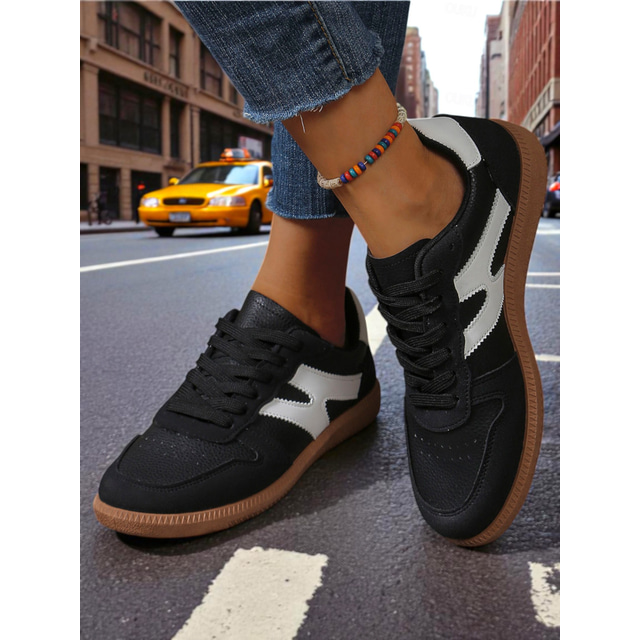  Women's Colorblock Lace-Up Casual Sneakers - Sporty College Style Walking Shoes for Daily Wear and Street Outfits