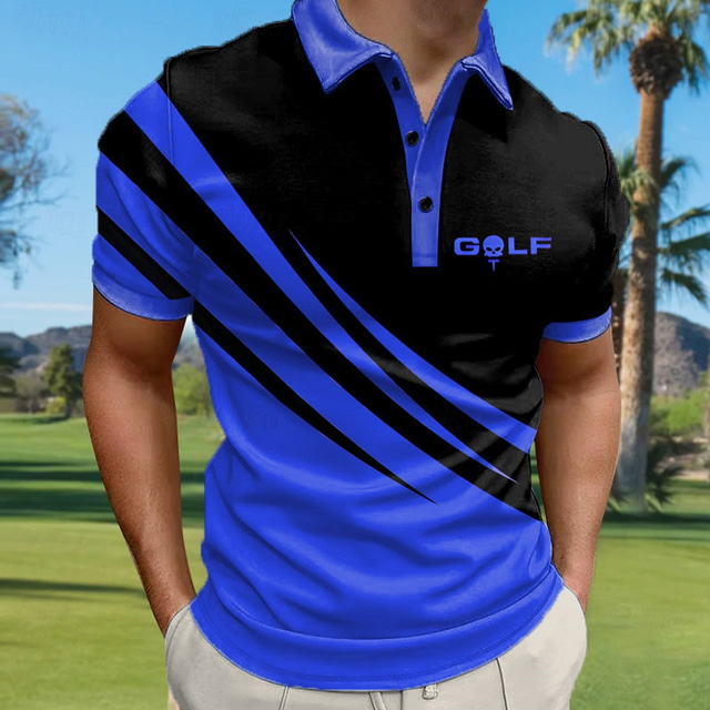  Men's Striped Sports Polo Shirts Golf Shirt Short Sleeve Polo Shirts Collared Shirts Casual Sportswear Vacation Wear Buttons 3D Print Blue-Green Yellow Red