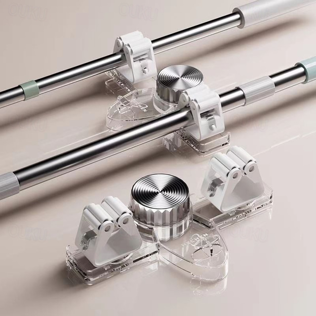  Supporto per scopa e mocio con ventosa, montaggio a parete, 2 pezzi, senza foratura, gancio per mocio regolabile, organizer per scopa rimovibile per bagno, toilette, casa