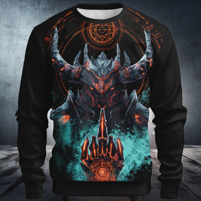  Halloween Men's Dragon 3D Sweatshirt Punk Long Sleeve Crew Neck 3D Print Vacation Holiday Black Red Crewneck 3D All Seasons Designer