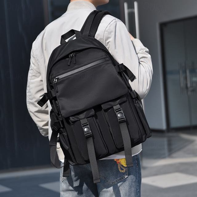  Men’s Large Capacity Gray School Backpack with Multi-Pockets, Durable Waterproof Nylon Travel and Laptop Bag for College, Work, and Outdoor Use